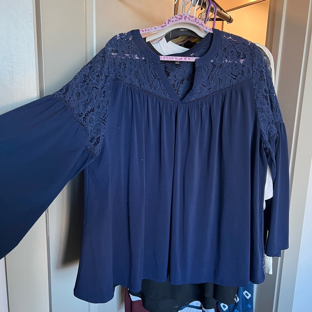 Lane Bryant top with lace and bell sleeves